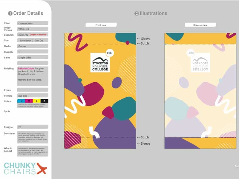 Digital design proof for a custom printed giant deckchair sling