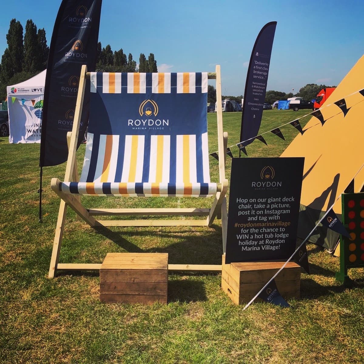 Giant branded deckchair at Roydon Marina Village