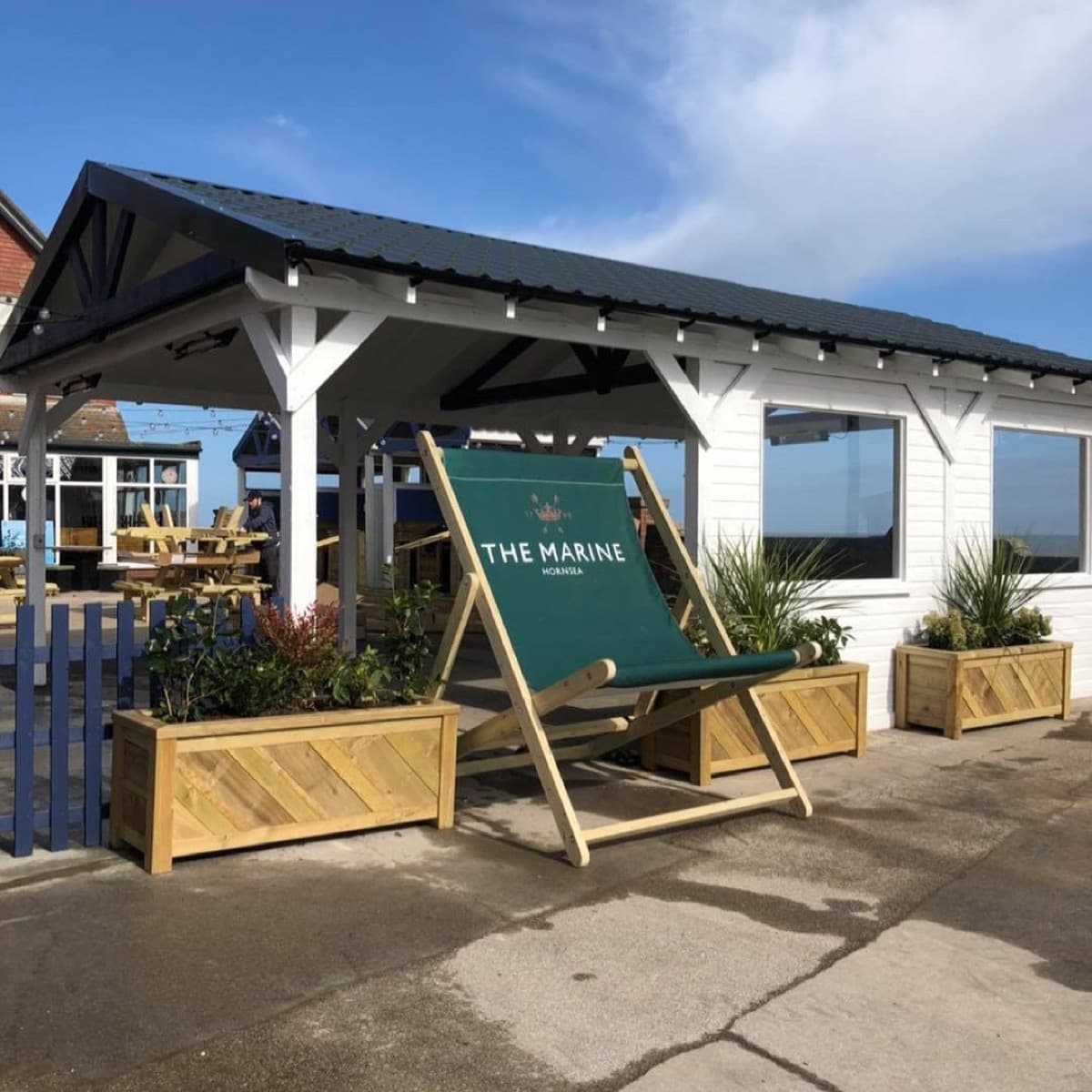 Giant branded deckchair at The Marine