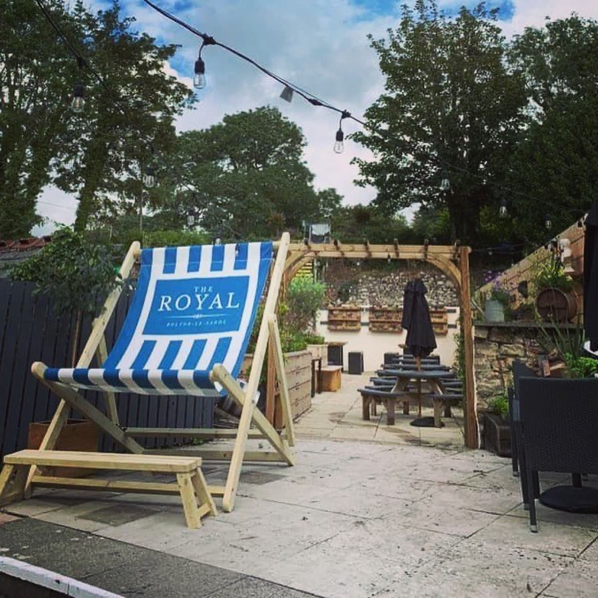 Giant branded deckchair at The Royal