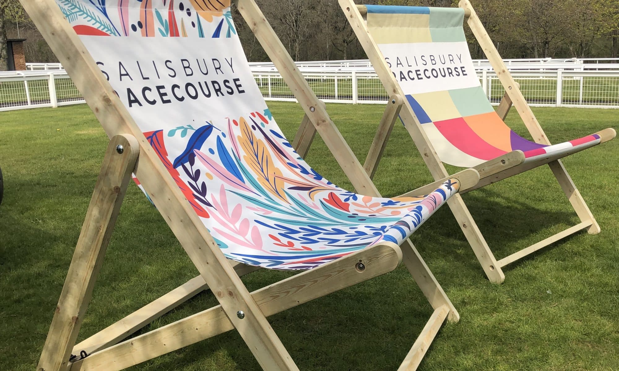 Giant branded deckchairs at Salisbury Racecourse event
